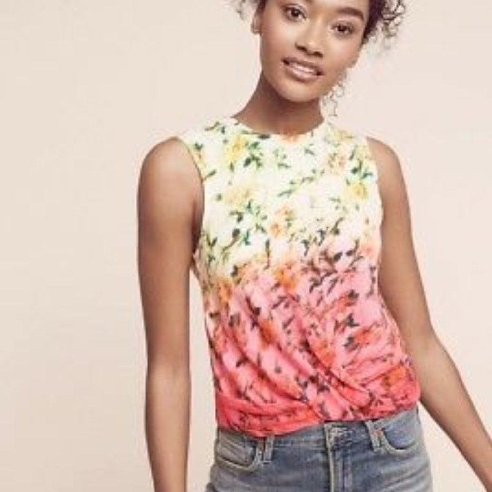 NWT Anthropologie dip-dye floral linen twist front